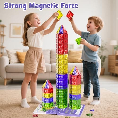 Magnetic Tiles STEM Toy for Kids: 60pcs 5cm Travel Building Kit & Tin Base — view 2