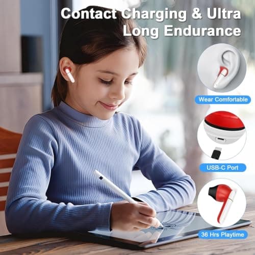 Jekasy Wireless Earbuds for Kids,Comfortable Wireless Earphones Fit Ergonomic Design Ball Shape Ear Buds with Mic for Android iOS Cell Phone Computer Laptop — view 3