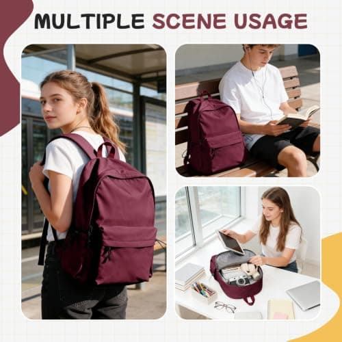HYC00 School Backpack Womens Secondary Causal Travel High School Bags for Teenage Girls Boys 14 Inch Laptop Backpack Rucksack Bag for Women College Bags Water Resistant Bookbag Work Back Pack,A5-Red — view 5