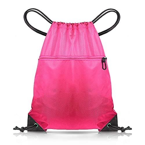 CHEPULA Drawstring Bags, Large Sports Backpack String Swim Drawstring Gym Bags for Women Men, Travel Beach Bag with Waterproof (Rose Red)