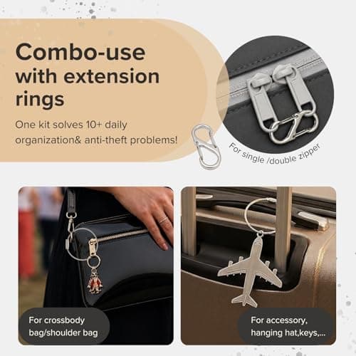 6 Pcs Anti Theft Zipper Clips Travel Set, Zipper Locks with Extendable Wire Keychain Cable for Backpacks, Crossbody Bags and Double/Single Zippers, Silver — view 2
