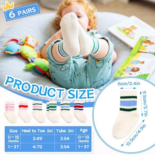 Zuimei 6 Pairs Toddlers Anti-Slip Socks with Grip Baby Non-Slip Sock — view 3