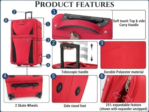 DK Luggage 28" Large Lightweight Suitcases Expandable Trolley case with 2 Wheels DK16 Red — view 6