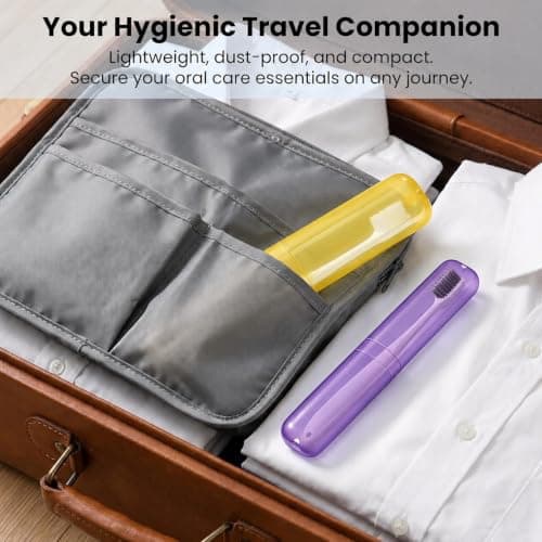 Admygo 2pcs Travel Toothbrush Case, Toothbrush Cover for Travel with Drain Hole, Matte Yellow Purple Toothbrush Case Storage Box for Travel Camping School Business — view 4