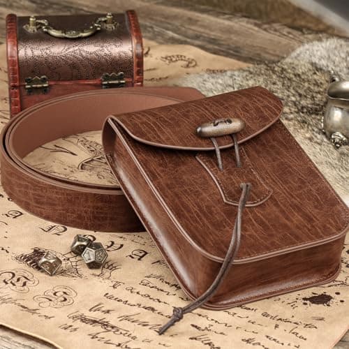HiiFeuer Medieval Faux Leather Belt Bag, Vintage Renaissance Belt Pouch Fanny Pack Purse, Waist Bag Cosplay for Ren Faire (Brown A) — view 5
