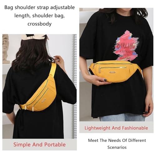 BAIYSFFG Fanny Pack Fashionable Waist Bag Unisex Fashion Waist Bag Casual Travel Bum Bag with 3 Zipper Pockets for Women Men Sports Running Hiking Jogging (Yellow) — view 5