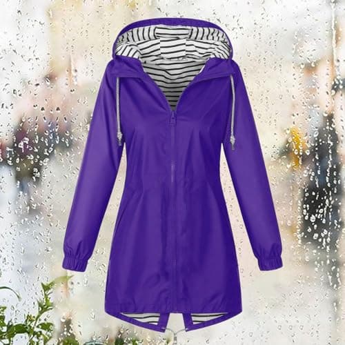 Women's Rain Jacket Lightweight Hooded Long Rain Coat Waterproof Jacket Functional Jackets Windbreaker Breathable Active Outdoor Coats Outdoor Hooded Pocket Long Sleeve Hood Casual Jackets — view 3