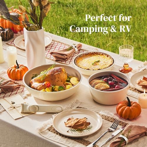 Redchef 16pcs Ceramic Pots and Pans Set Non Stick, Nonstick Kitchen Cookware Set with Detachable Handle, PFAS PFOA & PTFE Free, RV Ceramic Cookware Set for Camping, Oven Safe（Beige White — view 2
