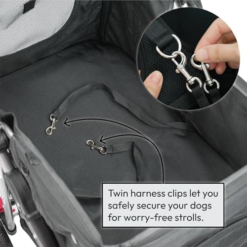 KCT Hooded Foldable Pet Dog Cat Stroller Black- 4 Wheel Travel Carriage with Safety Leash, Canopy, Cup Holder, Storage Tray — view 6