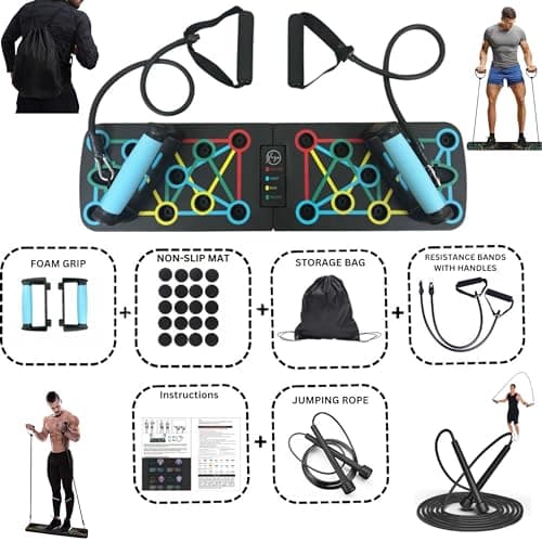 Xuza Push Up Board with Jump Rope | Multi-function Foldable Portable Press Up Board - Ultimate Home Gym Set, Storage Bag, Resistance Bands & Workout Guide - Great Gift for Men & Women — view 3