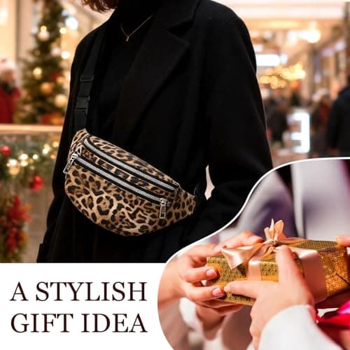 KASESSS Leopard Print Bumbag, 3 Zippers 3 Compartments Stylish Bumbags for Ladies, Fanny Pack for Women, Crossbody Waist Bag with Adjustable Strap, Lightweight Bum-Bag for Daily Travel Streetwear — view 6