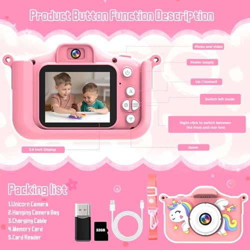 Kids Camera 1080P 32GB, Unicorn Silicone Case, Selfie Camera for Kids — view 6
