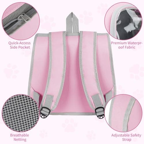 Cat Backpack Carrier, Breathable Pet Carrier Backpack for Small and Medium Cats and Dogs Up to 7kg, Lightweight Soft-Sided Pet Travel Rucksack for Hiking, Walking and Vet Visits (Pink) — view 3