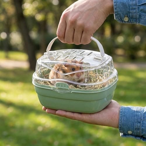 Ferplast Aladino Small Travel Cage for Hamsters and Other Rodents, Durable Plastic, Comfortable Handle, Secure Closure, 20x16x13.5cm, Green — view 2