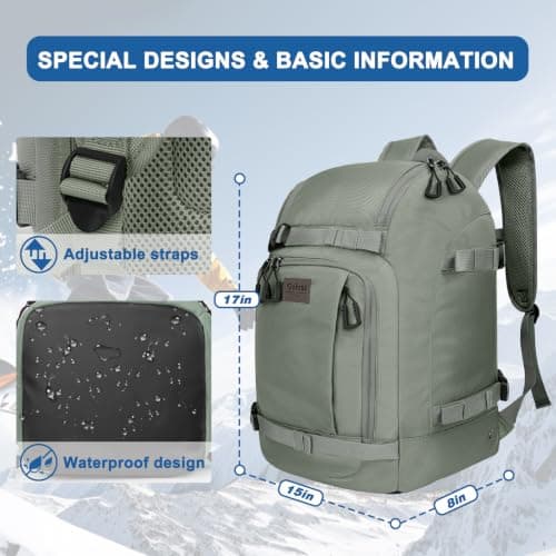 Goloni 50L Ski Backpack, Water‑Resistant Ski Boot Bag,Olive — view 2