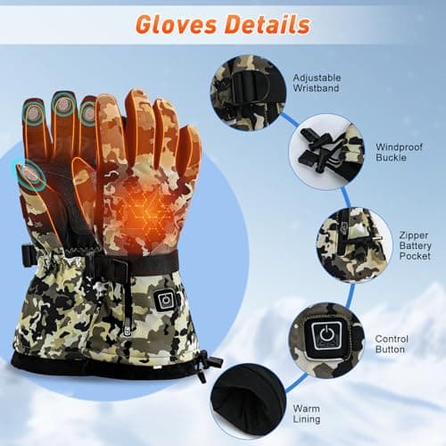 COVVY Heated Gloves for Men Women, 7.4V 3000mAH Rechargeable Battery Touchscreen Ski Heating Gloves, 3 Adjustable Heating Levels, Hand Warmer for Winter Skiing Hunting Cycling Camping (L) — view 6