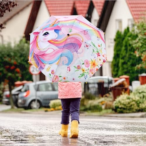 Decalsweet Kids Umbrella Unicorn Stick Folding Umbrella Safety Open — view 6