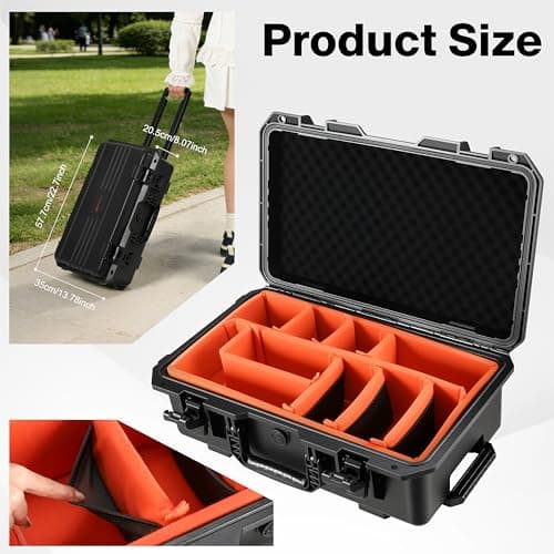 Rolling Camera Case Waterproof Travel Drone Photo Kit Hard Case with Padded Dividers and Wheels Dustproof/Impact Resistant,Allowed on Board 22.7” x13.8” x 8.07” Black — view 5