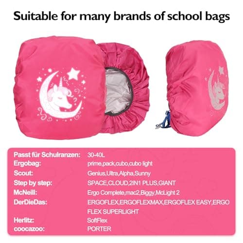 Kaempe Rain Cover School Bag, Backpack Rain Cover, Rain Cover Backpack, Reflector Backpack, Accessories Compatible with Step By Step, Ergobag, Coocazoo, Satch, Scout, Beckmann, Derdiedas (Pink) — view 3