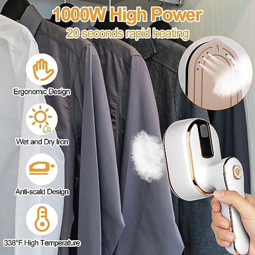 AUAUY Mini Steam Iron, 1000W Portable Handheld Travel Steam Iron(White) — view 2