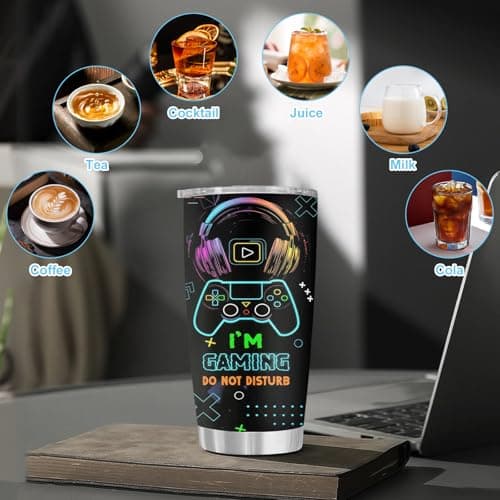 Boys Travel Mug 20oz, Gamer Cup with Straw and Lid, Insulated gaming cups, Gamer Gifts for Boys, Stainless Steel Coffee Travel Mugs for Ice Drinks, Ice Storage, Gaming Gifts for Kids Teenage Home — view 3