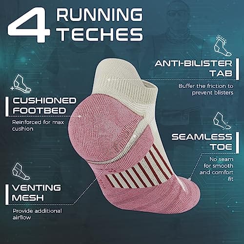Rahhint Pro Coolmax Anti-Blister Cushioned Running Socks Ankle Compression for Women and Men, Lightweight Summer Marathon Walking Training (3 Pairs) — view 5