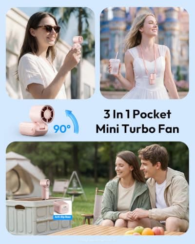 gaiatop Mini Handheld Fan Portable, 3-in-1 Foldable Small Turbo Fans — view 2