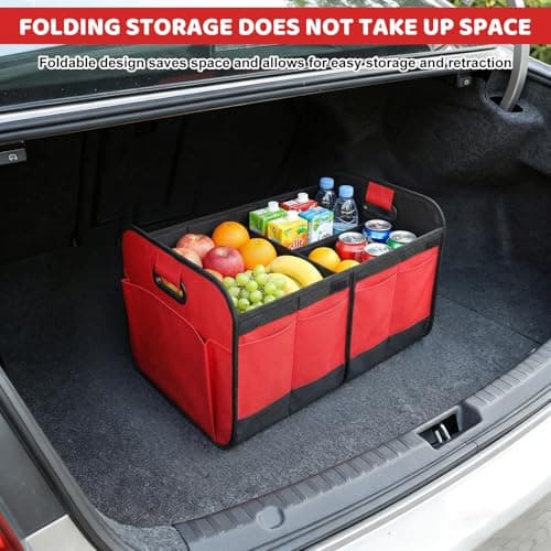 Car Boot Organiser - Foldable Car Boot Bag Car Trunk Organizer Storage Collapsible Trunk Organizer for most Cars, Waterproof Multi-Compartment Collapsible with Reinforced Base, Strong Handles(Red) — view 6