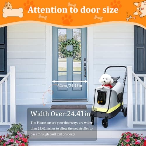 BingoPaw Foldable Medium Dog Stroller: Portable Pet Buggy Pushchair with 4 Heavy Wheels for Travel, Outdoor Walking, One-Click Folding Handle Puppy Pram with Breathable Mesh for Medium Dogs — view 4