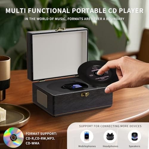 Yintiny Retro Portable CD Player with Bluetooth Connection, Leather Look — view 3