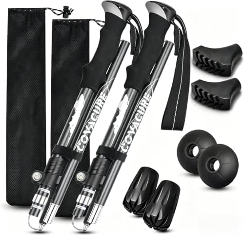 covacure Walking Poles, 7075 Aluminum Tri-fold, Adjustable Height, 2PCS