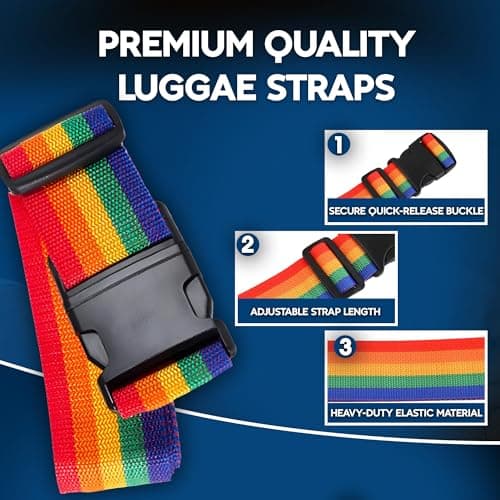 2 Pack Adjustable Heavy Duty Luggage Straps – Durable Suitcase Belts with Quick Release Buckles – Travel Packing Straps for Holiday, Airport, Backpacks & Bags – Rainbow Colour — view 3
