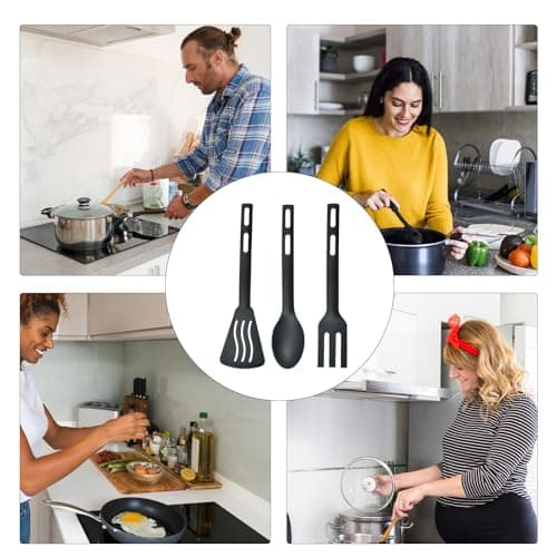 Utensil Set - Nylon - Set of 3 Heat Resistant Utensils with Slotted Spoon and Fork - Anti-Scratch Kitchen Cooking Tools for Frying, Serving, Baking — view 4