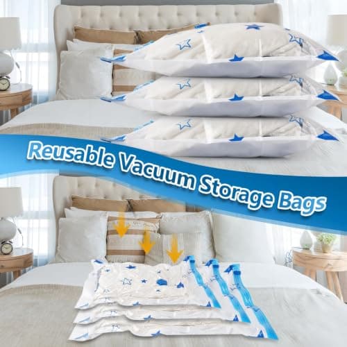 UOUNE Vacuum Storage Bags, 6-Pack (2 Jumbo, 2 Large, 2 Medium) Reusable Space Saver Bags Vacuum Compression Zipper Storage Bags with Airtight Valve and Hand Pump,Work with Vacuum Cleaner — view 4