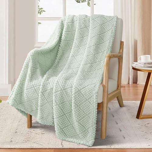 Whale Flotilla Soft Jacquard Throw Blanket for Sofa, Sage Green — view 4