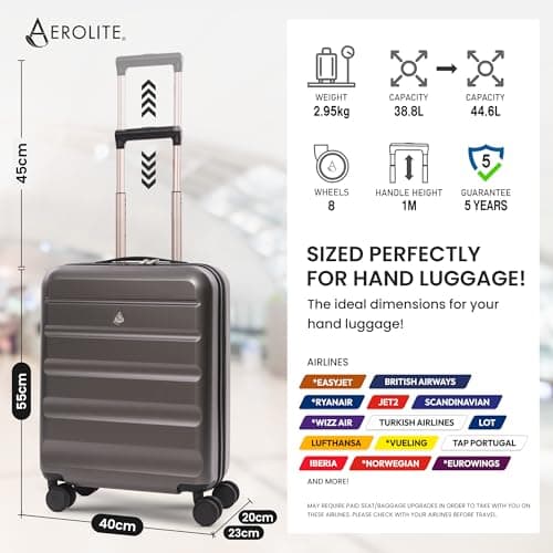 Aerolite 55x40x20 Expandable Ryanair Priority 4 Wheel Cabin Suitcase — view 2