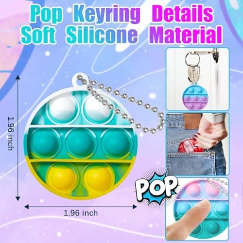 FIDWOD 24 Pcs Party Bag Fillers for Kids: Pop Fidget Toys Keyring Box Gifts Pack - Stocking Stuffers Fillers Birthday Presents - Stress Relief Class Prizes Supplies for Boys Girls (24 Pcs Circle) — view 2
