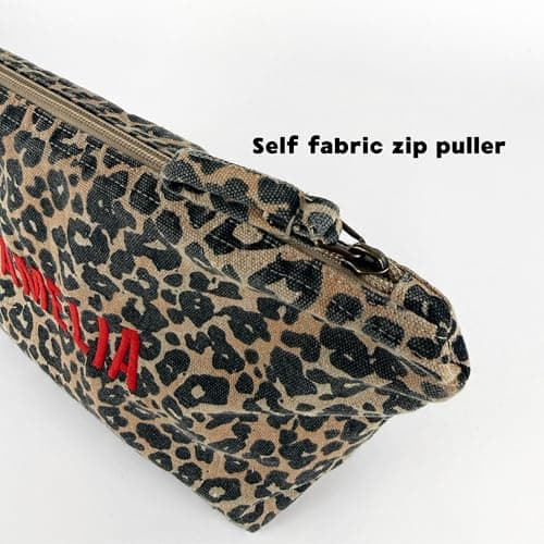 cribstar Personalised Leopard Print Make-Up Bag, Embroidered Cosmetic Pouch, Recycled Cotton, Travel Toiletry, Zippered — view 5