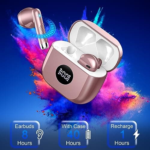 Wireless Earbuds, Bluetooth 5.4 Headphones in Ear with 4 ENC Noise Cancelling Mic, Bluetooth Earbuds 40H Playtime, Wireless Earphones HiFi Stereo Deep Bass, IP7 Waterproof, USB-C Fast Charge Rose Gold — view 6