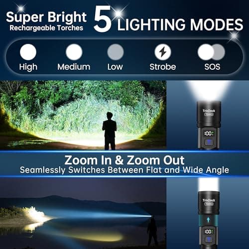 Torch Rechargeable 2 Pack, 5 Modes Zoomable Torches Led , LCD Display — view 3