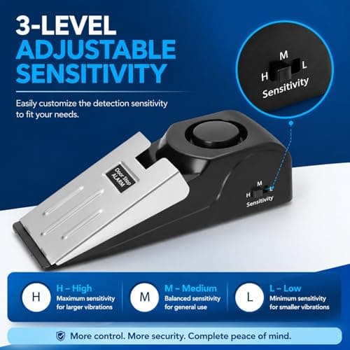 Portable Door Lock Travel Safety Kit, Hotel Security Device with 2 Door Wedge Alarm 120dB Adjustable Sensitivity Non Slip Stopper for Hotel Room Home Apartment Solo Travelers Protection — view 4