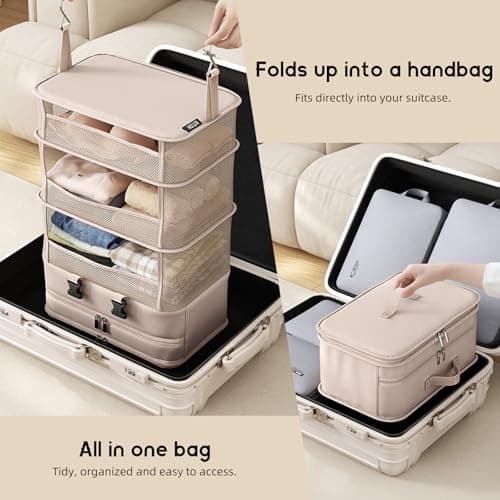 ACESOME Hanging Storage, 5-Shelf WaterproofSuitcase Organiser Bags, Cube Wardrobe Storage Organiser, Collapsible Travel Laundry Bag, Large Capacity Instant Wardrobe for Suitcase (1Pcs) — view 5