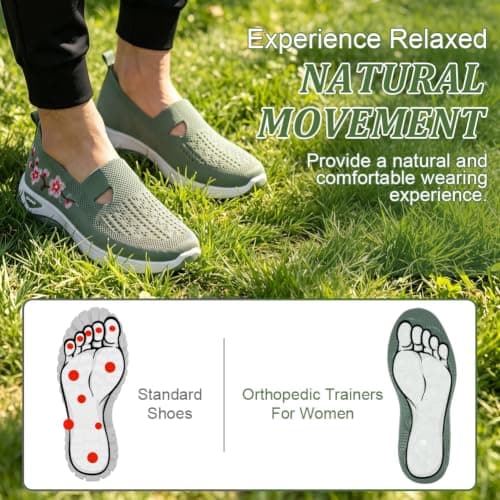 OSDUE Orthopedic Shoes for Women Slip On Trainers with Arch Support Green — view 5