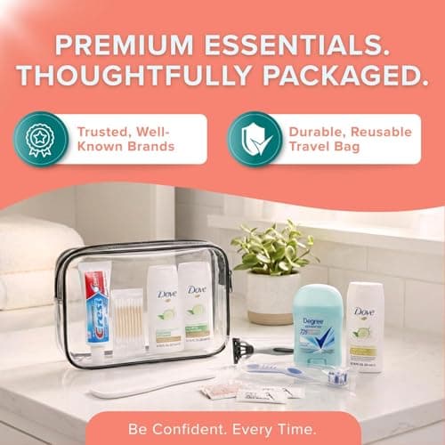 Trektote 12-Piece Women’s Travel Hygiene Kit with Toiletries & Grooming Essentials, TSA-Compliant, Clear Cosmetic Bag, Available in Bulk — view 3