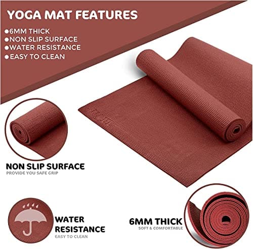 FAIRWAYUK PVC Yoga Mat 6mm Non-Slip, Thick Large Exercise Mats, Eco Friendly with Carry Straps for Pilates, Fitness, Men, Women 183 x 61 x 0.6cm Red — view 6