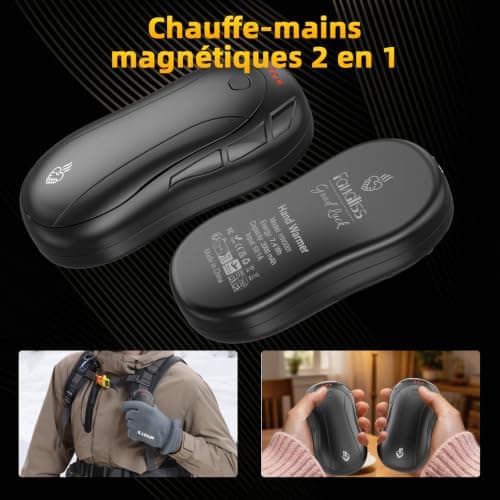FANDLISS Rechargeable Hand Warmers,2‑Pack,3 Heat Levels Pocket Heater,Black — view 3