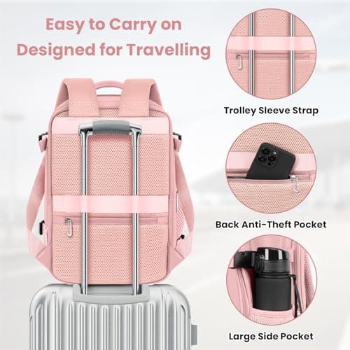 OTAHGK Cabin Bags 40×30×20 for Ryanair Underseat Carry-ons Travel Backpack Hand Luggage Bag Cabin Size 24L Flight Rucksack Casual Daypack School Office Backpack Fit 14 Inch Laptop-Pink — view 5