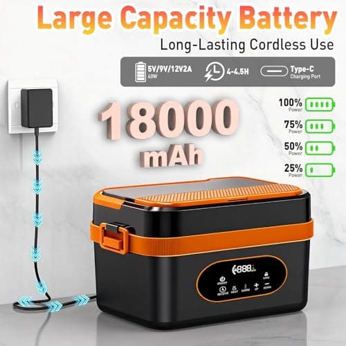 Gamexop Upgraded Cordless Electric Lunch Box, 1.5L Rechargeable Heated Lunch Box Battery Powered Stainless Steel Self-Heating Food Warmer Gift for Indoor Outdoor Work Office Camping Travel — view 5