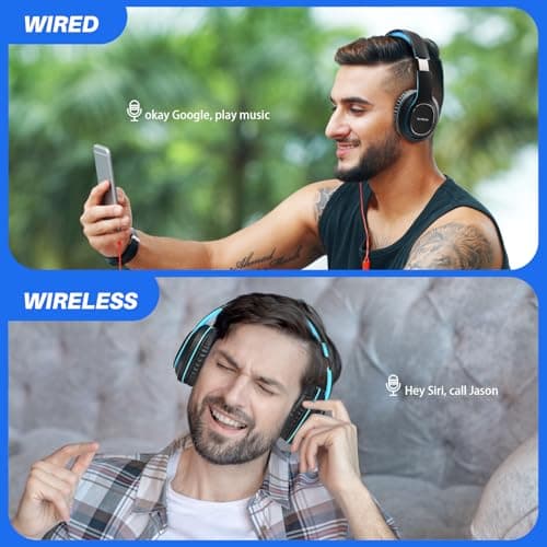 WorWoder Bluetooth Headphones Over Ear, 80 Hours Playtime Wireless Headphones with Microphone, Foldable Lightweight Headset with Deep Bass,HiFi Stereo Sound for Travel Work PC Cellphone (BLUE) — view 6