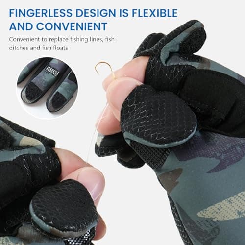 Winter Fingerless Fishing Gloves for Men & Women, Windproof Cold Weather Touchscreen Warm Motorcycle Cycling Gloves for Photography Hunting Ski Driving (Camouflage Green, L) — view 4